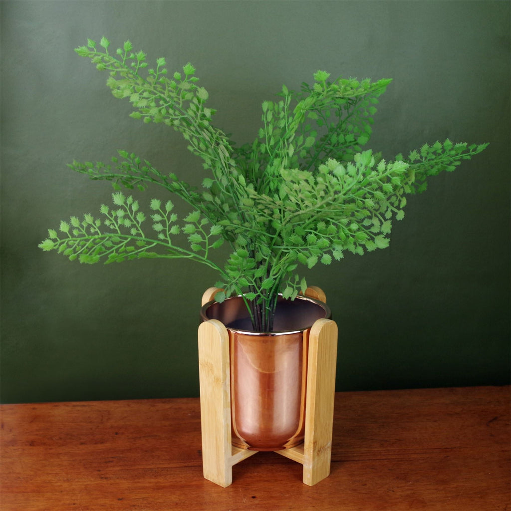 Gold Ceramic Planter Bamboo Stand with Plant Pot-1