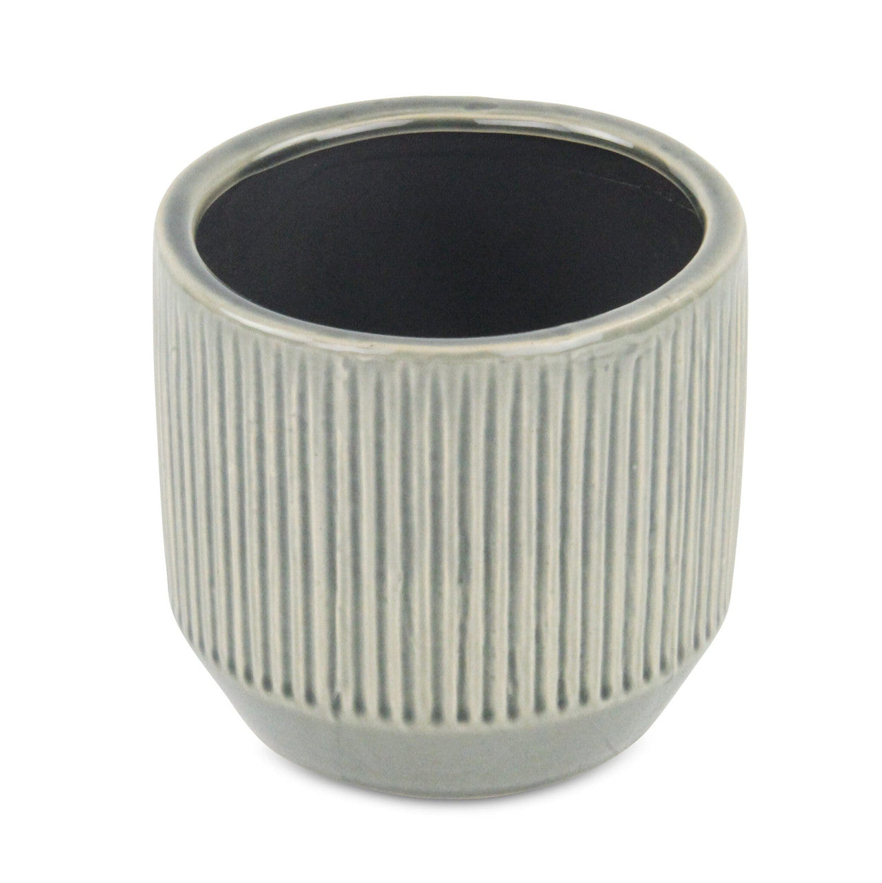 6" Gray Striped Ceramic Indoor Outdoor Round Pot Planter-2