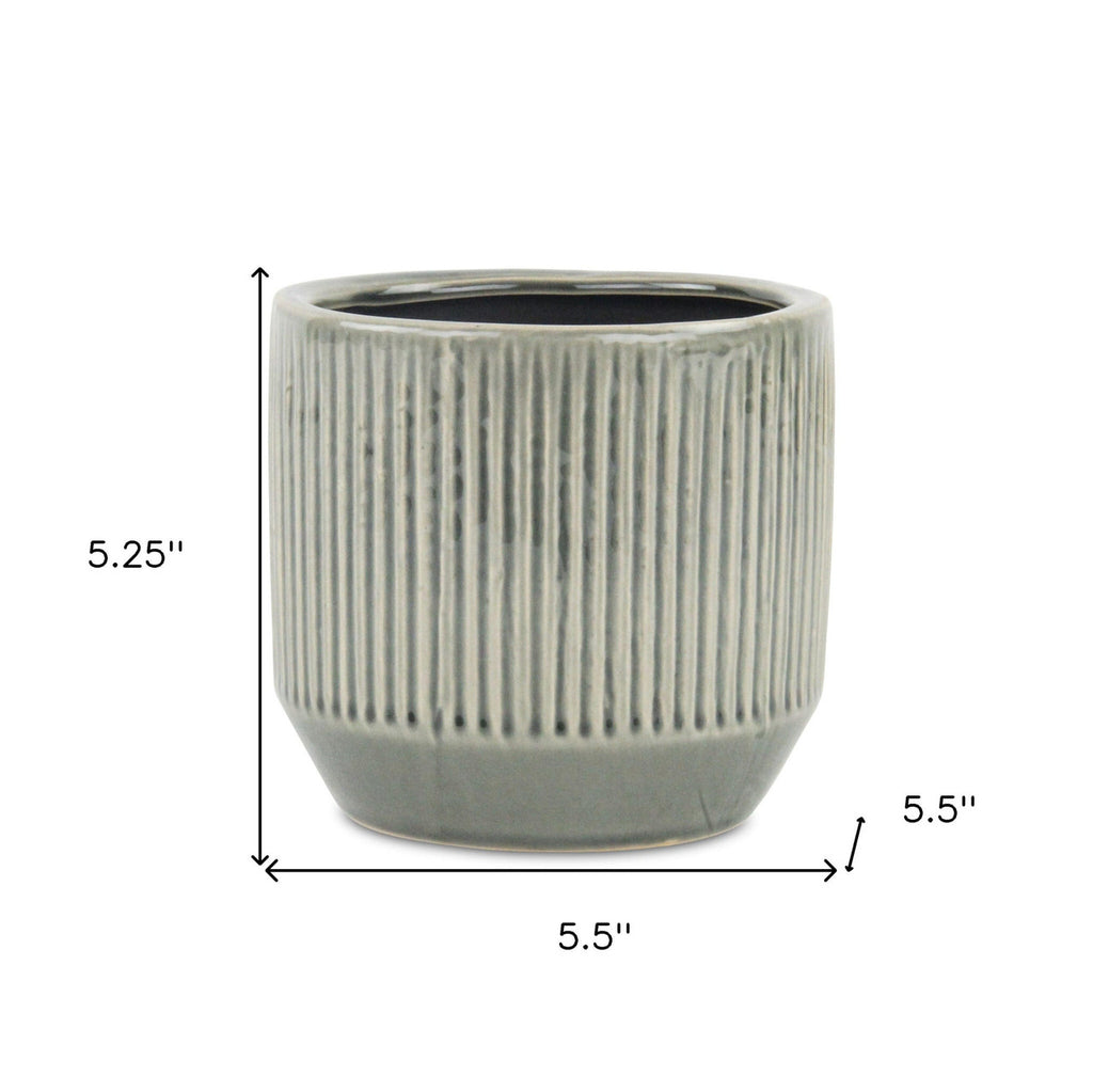6" Gray Striped Ceramic Indoor Outdoor Round Pot Planter-3