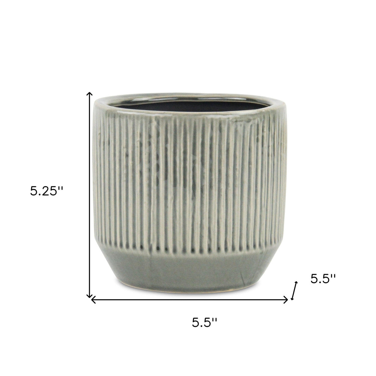 6" Gray Striped Ceramic Indoor Outdoor Round Pot Planter-3