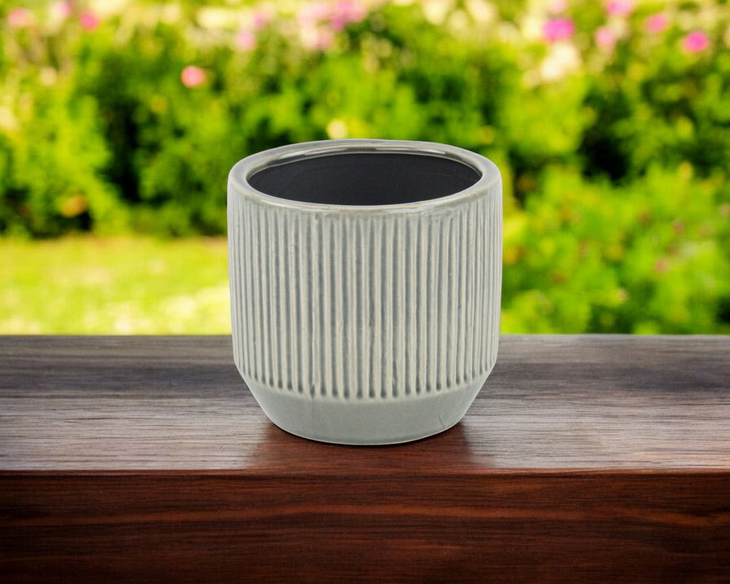 6" Gray Striped Ceramic Indoor Outdoor Round Pot Planter-5