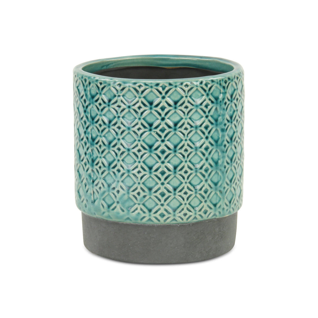 6" Turquoise Geometric Ceramic Indoor Outdoor Round Pot Planter-1
