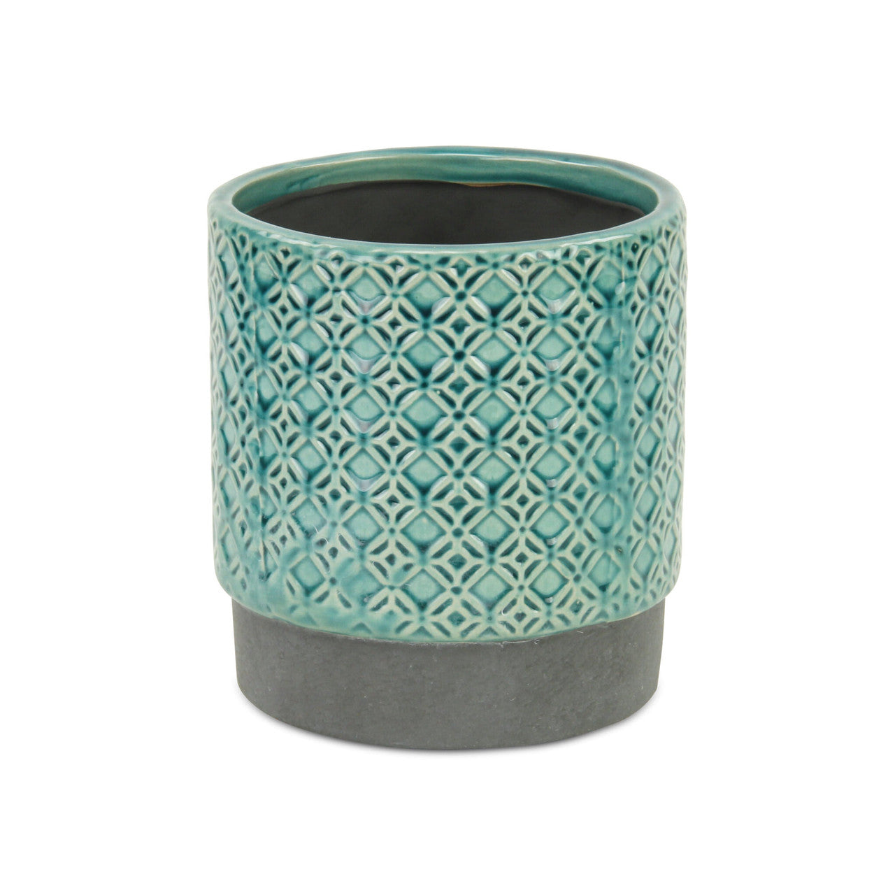 6" Turquoise Geometric Ceramic Indoor Outdoor Round Pot Planter-3