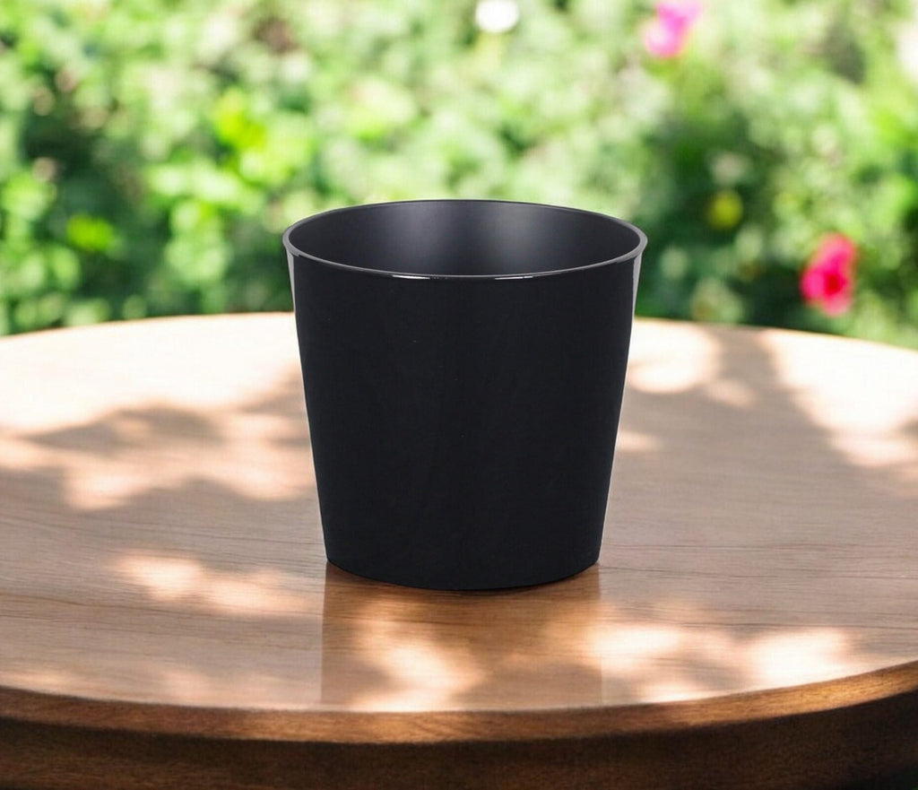 7" Black Recycled Plastic Indoor Outdoor Round Pot Planter-5