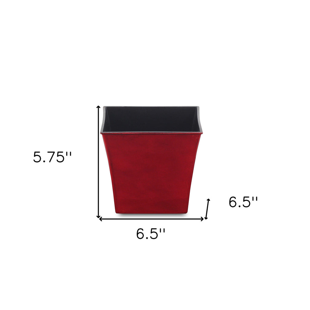 7" Red Recycled Plastic Indoor Outdoor Square Pot Planter-4