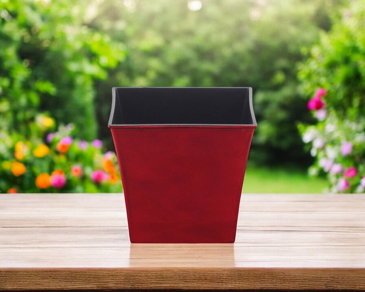 7" Red Recycled Plastic Indoor Outdoor Square Pot Planter-5