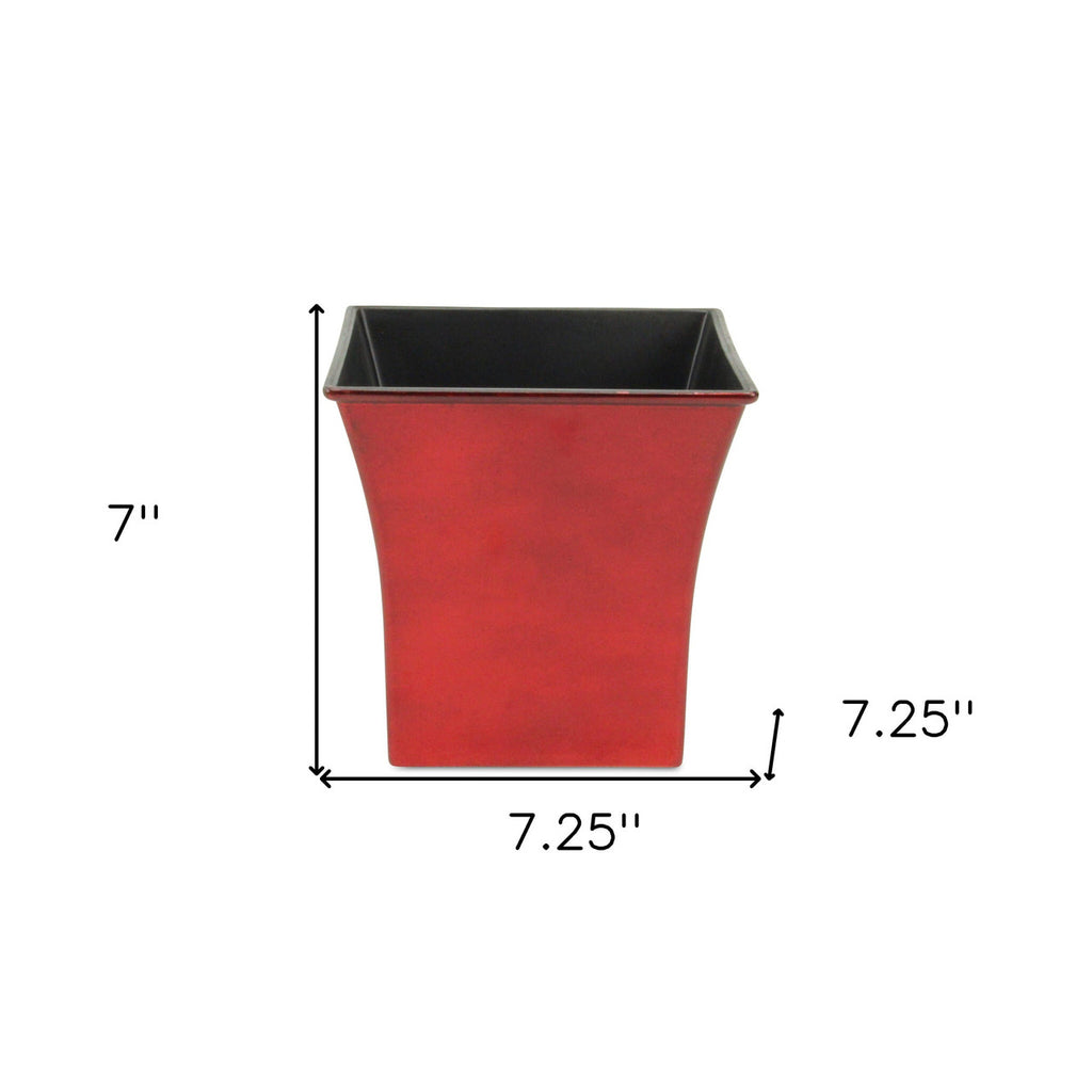7" Red Recycled Plastic Indoor Outdoor Square Pot Planter-4