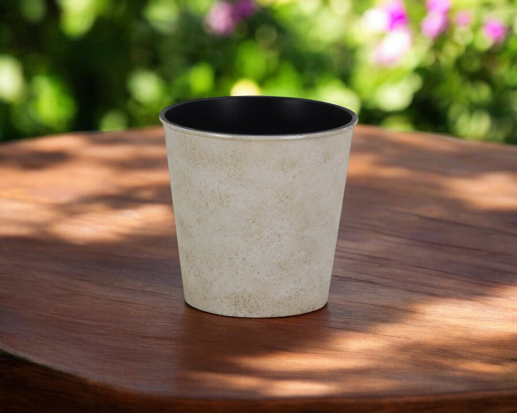 5" Cream Recycled Plastic Indoor Outdoor Round Pot Planter-5