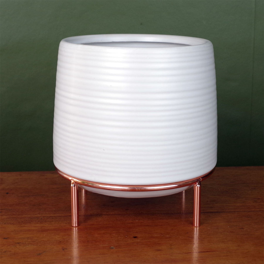 White Ceramic Planter Metal Stand with Plant Pot-0