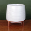 White Ceramic Planter Metal Stand with Plant Pot-0