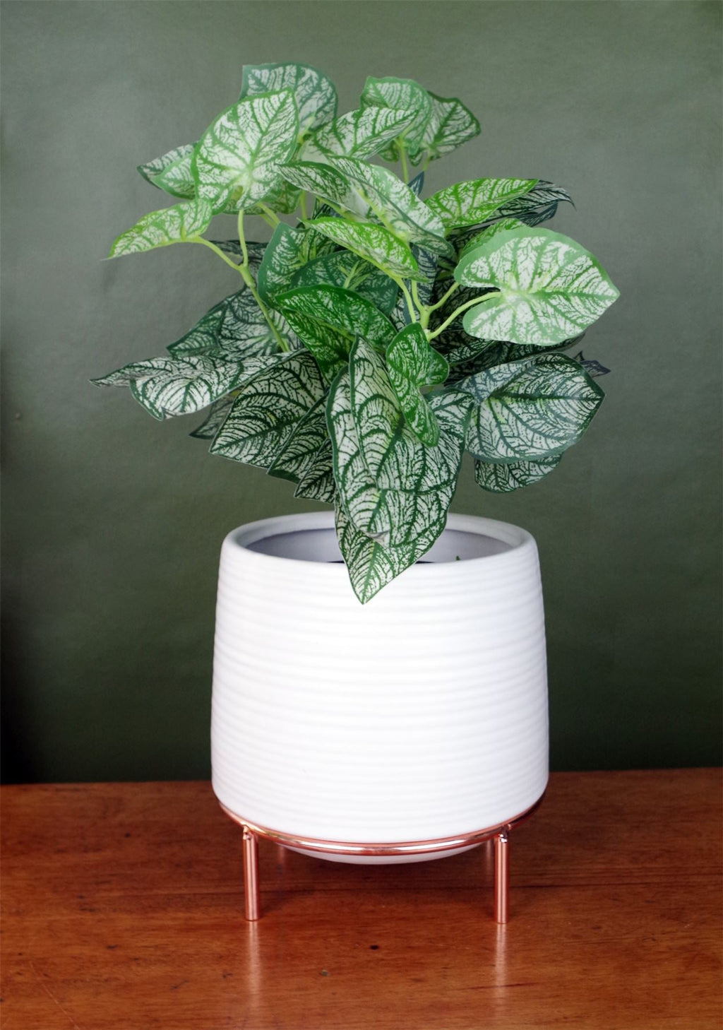 White Ceramic Planter Metal Stand with Plant Pot-1