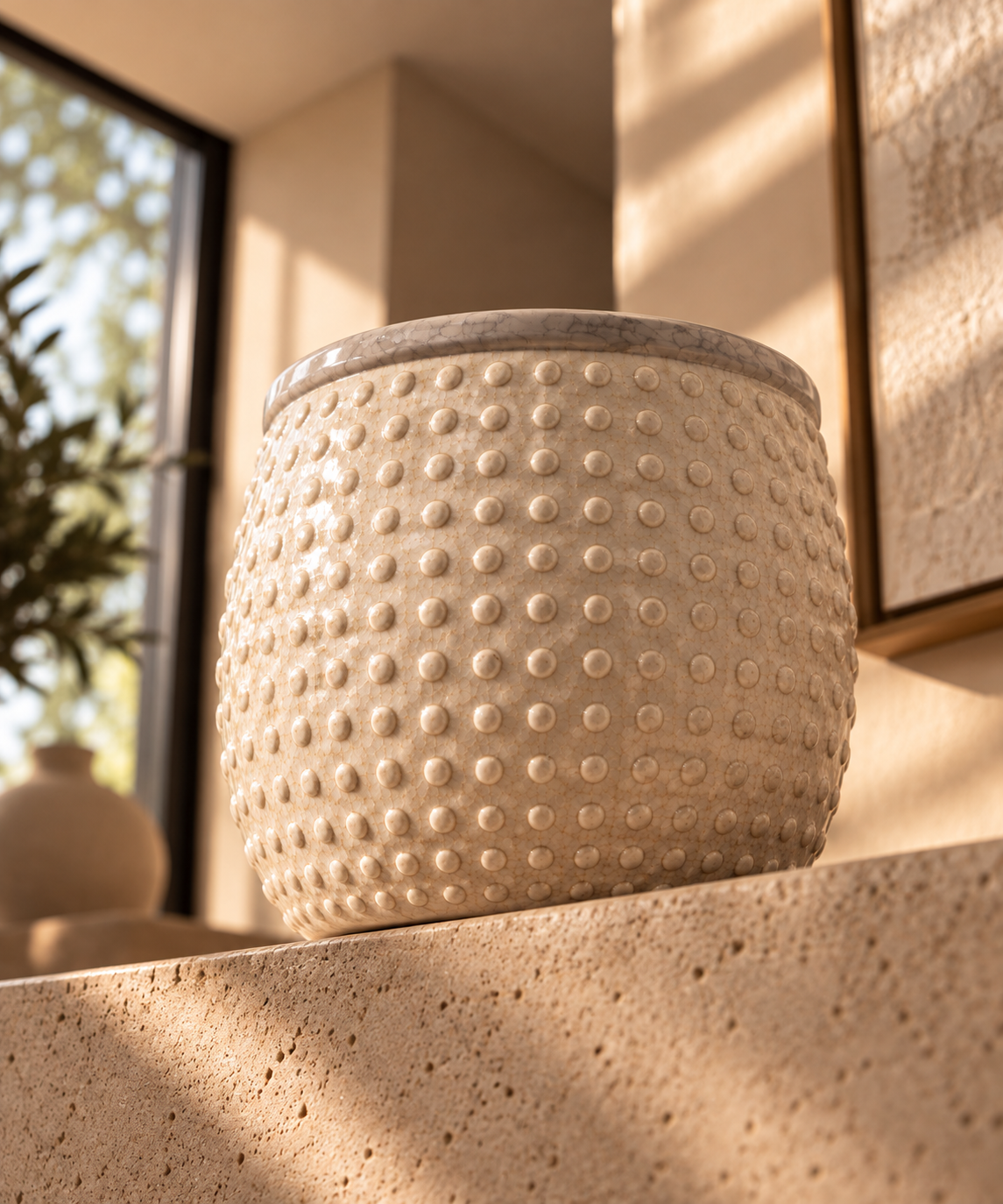 Beige Keramische Bloempot – Dot
