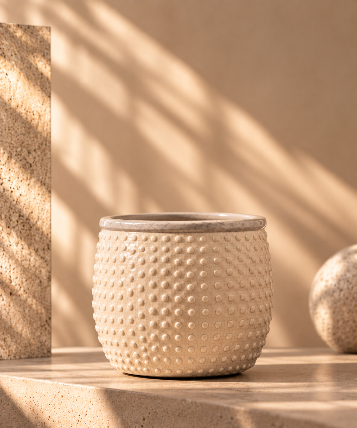 Beige Keramische Bloempot – Dot