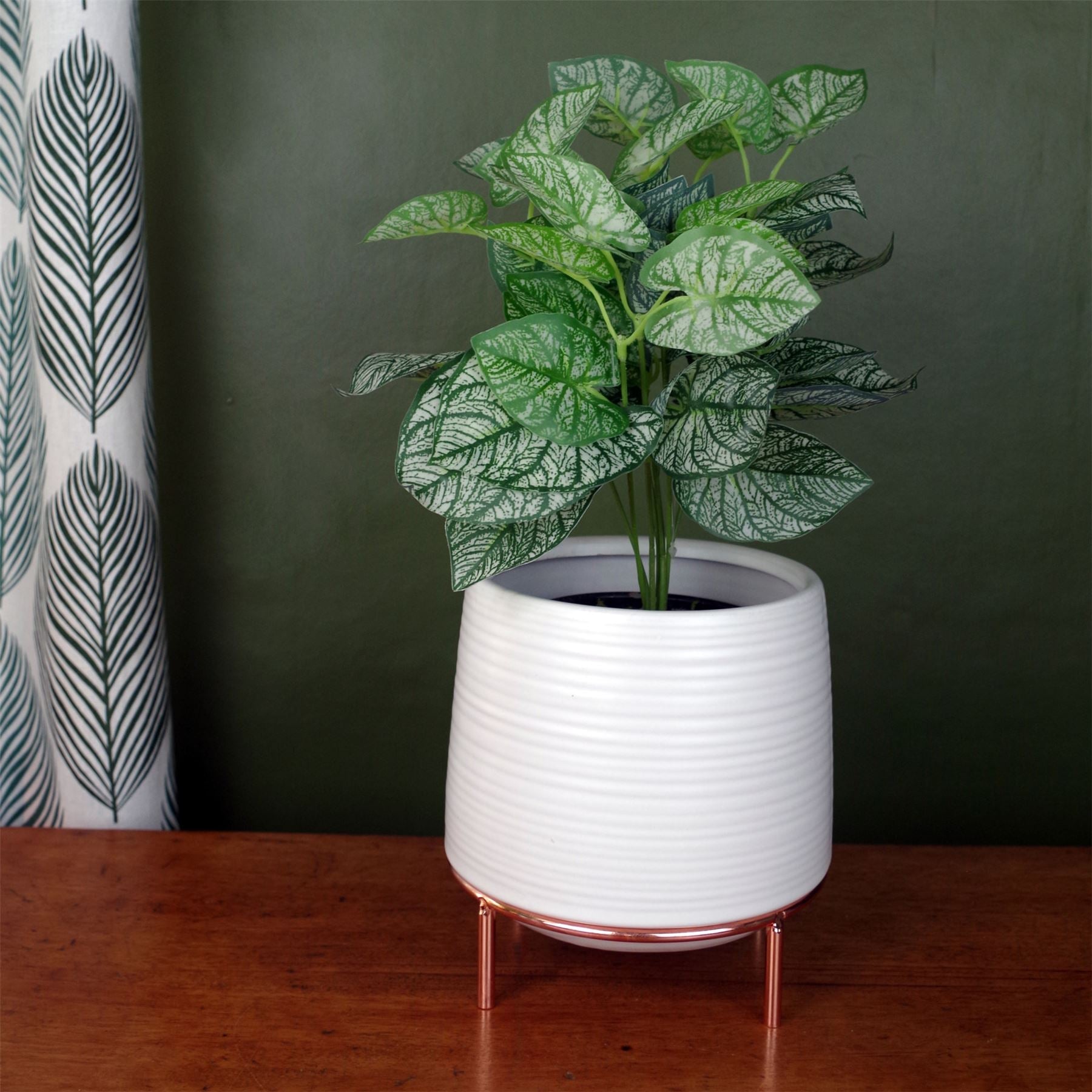 White Ceramic Planter Metal Stand with Plant Pot-2