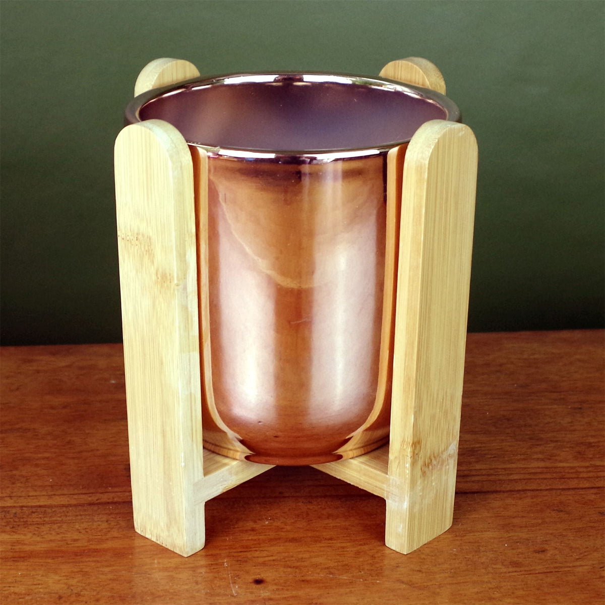 Gold Ceramic Planter Bamboo Stand with Plant Pot-0